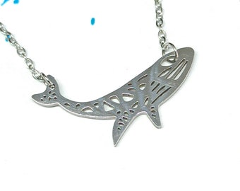 Whale pendant necklace, Stainless steel chain with whale charm, animal jewelry, ocean gift