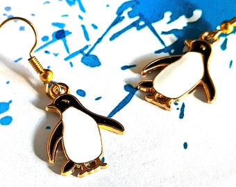 Penguin earrings, Cute dangle earrings, Fun earrings, Animal jewelry, Hypoallergenic stainless steel, Penguin jewelry, Gift for girl