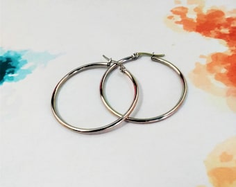 Stainless steel hoops, steel hoop earrings, silver hoop earrings, simple hoops, hypoallergenic