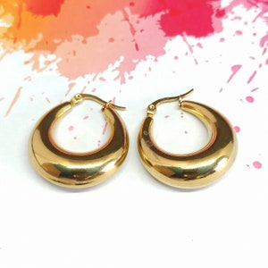 Gold chunky hoop earrings, stainless steel hoops, huggie hoops, thick hoop earrings, hypoallergenic