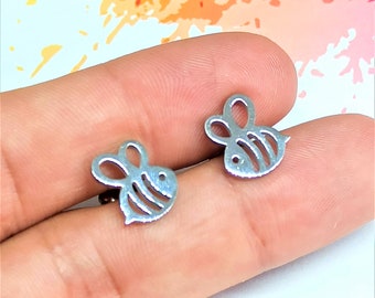 Edelstahl Bienen Ohrringe, Bienen Ohrstecker, Tier Schmuck, Bienen Schmuck
