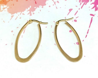 Oval hoop earrings, Stainless steel hoops, Gold hoop earrings, Geometric gold oval earring, Jewelry for women