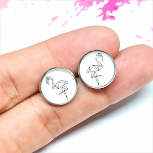 Geometric flamingo earrings, minimalist jewelry, simple bird earrings, flamingo stud earrings, summer earrings, animal jewelry
