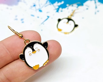 Cute penguin earrings, gift for girl, fun earrings, stainless steel earrings, dangle penguin earrings, animal lover gift