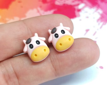 Orecchini carini a forma di mucca, orecchini da fattoria, orecchini kawaii, orecchini divertenti, orecchini a forma di mucca minuscoli, gioielli con animali, orecchini a bottone a forma di mucca