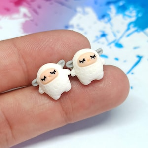 Cute sheep stud earrings, stainless steel studs, kawaii earrings, handmade animal jewelry, tiny sheep earrings