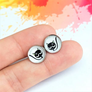 Lustige Katze Ohrstecker, Edelstahl Ohrstecker, Katze Ohrstecker, lustige Ohrringe, Tier Schmuck