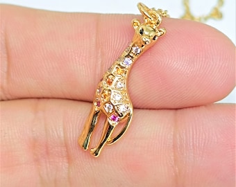 Colar de girafa, pingente com zircônias, bijuteria de animais, colar de girafa de ouro