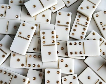 Luxury Glitter Domino set; cream top with gold colored dots and sparkling gold back Resin Art Handmade Gift Present Board Game Decoration