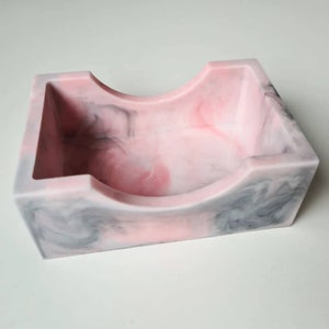 Handmade Resin Business Card Holder in Marble Pink, Grey & White – Elegant Desk Accessory
