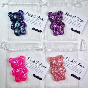 Ours de poche avec message | Pierre d'inquiétude Miss You Cadeau Souvenir Poche Câlin Fidget Jouet Cadeau Enfants Enfants Ami Résine Art Fait Main Carte
