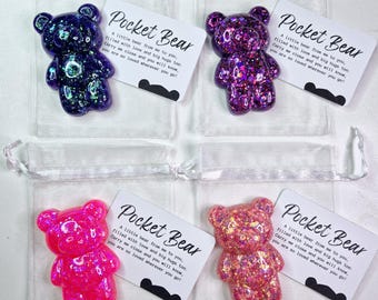 Pocket Bear with message | Worry Stone Miss You Gift Keepsake Pocket Hug Fidget Toy Present Kids Children Friend Resin Art Handmade Card