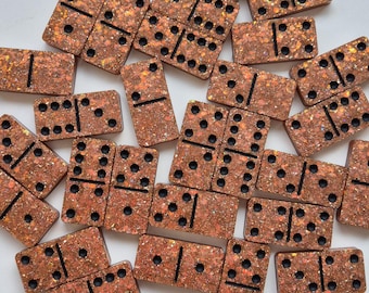 Luxury Domino set; bronze glitter with black dots Resin Art Handmade Gift Present Board Game Decoration