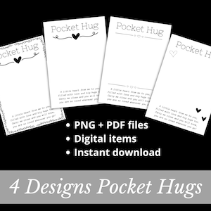 4x ポケット ハグ カード インスタント ダウンロード PNG ファイル 印刷可能 ウォーリー ストーン ミス ユー ギフト 4 種類のデザイン レジン アート ハンドメイド カードストック デザイン
