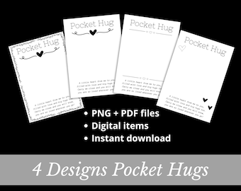 4x Pocket Hug cards instant download PNG file Printable Worry Stone Miss You gift 4 different designs Resin Art handmade cardstock designs