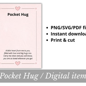 Pocket Hug carte PNG SVG PDF téléchargement instantané Imprimable Worry Stone Miss You cadeau présent fait à la main Resin Art love heart époxy cardstock
