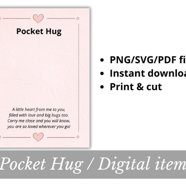 Pocket Hug card PNG SVG PDF instant download Printable Worry Stone Miss You gift present handmade Resin Art love heart epoxy cardstock