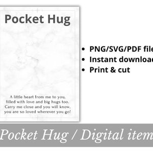 Cartão de abraço de bolso PNG SVG arquivo PDF download instantâneo para impressão Pedra de preocupação Miss You presente feito à mão Preto branco cinza Resina Art cardstock