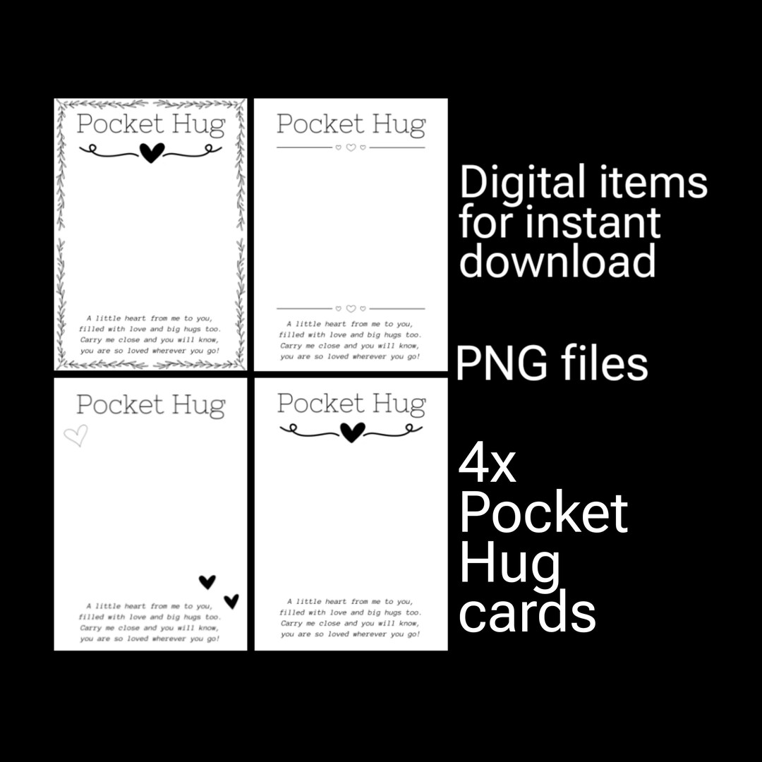 4x pocket hug cards instant download png file printable worry stone