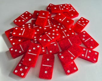 Set di domino rosso glitterato con puntini bianchi, resina artistica fatta a mano, regalo, gioco da tavolo, domino
