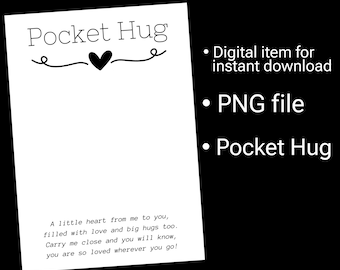 Tarjeta Pocket Hug Descarga instantánea archivo PNG Imprimible Worry Stone Miss You regalo Blanco negro presente cartulina hecha a mano Arte de resina