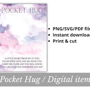 Pocket Hug card Instant download PNG SVG PDF file Printable Worry Stone Miss You gift Purple pink white Digital item heart love Resin Art