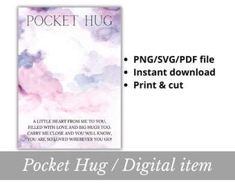 Pocket Hug card Instant download PNG SVG PDF file Printable Worry Stone Miss You gift Purple pink white Digital item heart love Resin Art