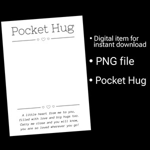 Cartão de abraço de bolso Download instantâneo de arquivo PNG para impressão Preocupação Pedra Presente de saudades de você Branco preto Item digital
