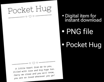 Pocket Hug card Instant download PNG file Printable Worry Stone Miss You gift White black Digital item