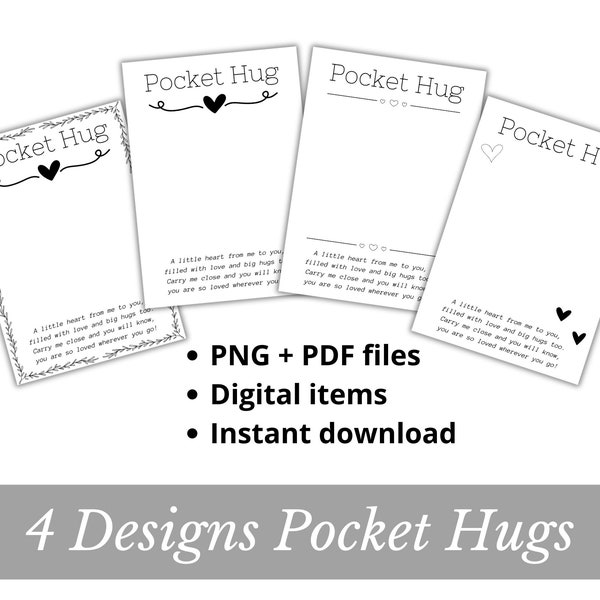 4x Pocket Hug cards instant download PNG file Printable Worry Stone Miss You gift 4 different designs Resin Art handmade cardstock designs