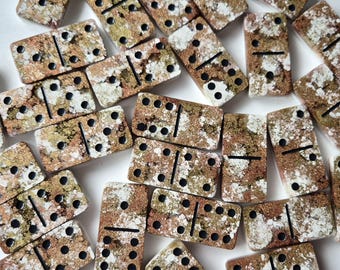 Earthy Domino set in Gold, Bronze, Copper & White color with Black dots | Resin Art Board Game Gift Present Handmade
