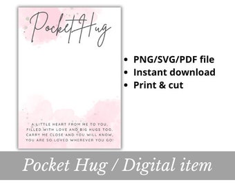 Pocket Hug card Instant download PNG SVG PDF file Printable Worry Stone Miss You gift Pink white Digital item heart love Resin Art cardstock