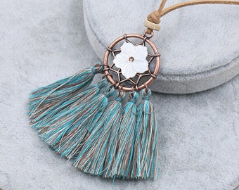 Dreamcatcher Long Tassel Necklace - Vintage Bohemian Rope Chain Jewelry | Dreamcatcher Pendant Necklace/ Boho Necklace/ Charm Gift- 02