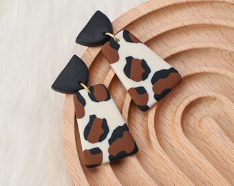 Handmade Leopard Print Polymer Clay Earrings for Women Unusual Geometric Square Pendientes Drop Earrings Jewelry/ Gift For Her/ Gift