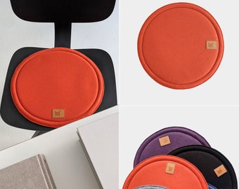 Round chair cushions in bright orange color - 40 or 50 cm / Machine-washable thin felt seat pads for dinning chairs or outdoor chairs