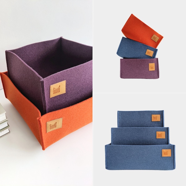 Felt storage box / Storage basket / Shelf box organiser / Felt derived from the recycling of plastic bottles / Multiple colors and sizes