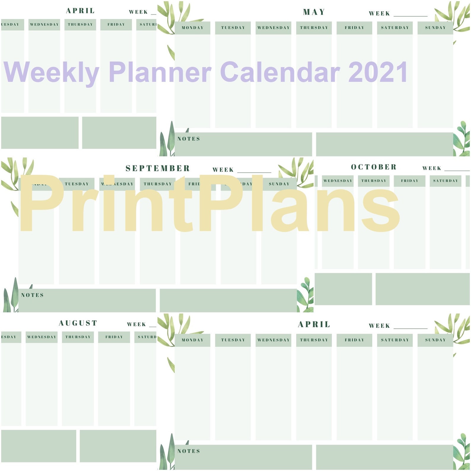 Printable 2021 Calendar Weekly Planner Digital Template | Etsy