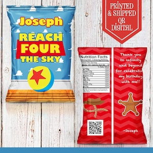 Reach FOUR the Sky Chip Bags - Chip Bags - Fourth Birthday Party - 4th Birthday - 4th Birthday Favors - Reach 4 the sky - Reach FOUR the sky