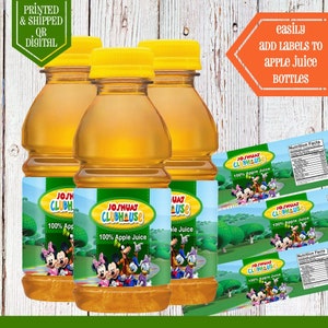 Étiquettes de jus de pomme Clubhouse Mickey Mouse - étiquettes de jus - fête Mickey Mouse - anniversaire Mickey - cadeaux Mickey - thème Mickey Mouse