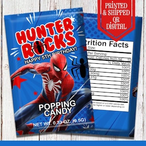 Spiderman Popping Candy - Candy Labels  - Spiderman Party - Spiderman Birthday - Birthday Favors - Spiderman Favors - Superhero Favors