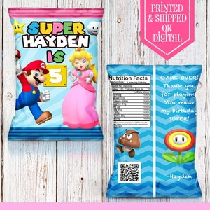Mario und Pfirsich Chipsbeutel - Chipsbeutel - Super Mario Party - Super Mario Geburtstag - Super Mario Gastgeschenke - Super Mario Thema - Mario - Pfirsich
