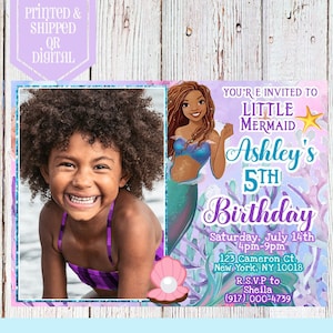 The Little Mermaid Photo Invitation - Custom Invitation - Little Mermaid Party - Little Mermaid Favors - Live Action Mermaid - Black Mermaid