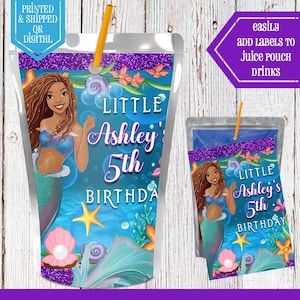 The Little Mermaid Juice Pouch Labels - Juice Labels - Little Mermaid Party - Little Mermaid Birthday - Black Mermaid - Live Action Mermaid