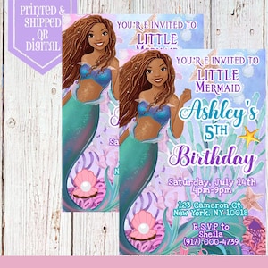 The Little Mermaid Invitation - Custom Invitation - Little Mermaid Party - Little Mermaid Favors - Live Action Mermaid - Black Mermaid