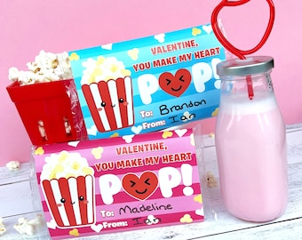 Valentines Popcorn Wrapper, Kids Valentine, Valentine You Make My Heart Pop, School Valentine, Class Valentine, Instant download, Printable