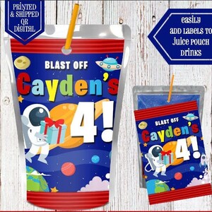 Space Juice Pouch Labels - Juice Label - Space Party - Space Birthday - Space Favors - Blast Off - Two the Moon - Astronaut Favors - Planets