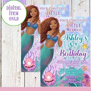 The Little Mermaid Invitation - Custom Invitation - Little Mermaid Party - Little Mermaid Favors - Live Action Mermaid - Black Mermaid
