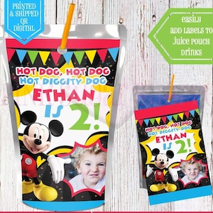 Pochette de jus de fruits Mickey Mouse - étiquettes de jus - fête Mickey Mouse - anniversaire Mickey - cadeaux - cadeaux Mickey Mouse - étiquettes Mickey