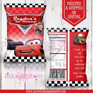 Cars Chip Bags  - Chip Bags  - Cars Party - Car Birthday - Cars Favors - Cars Theme Party - Cars Labels - Cars Birthday Favors - Race Car