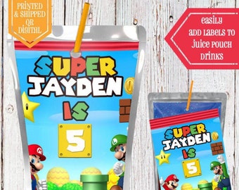 Super Mario Juice Pouch Labels  - Juice Labels  - Super Mario Party - Super Mario Birthday - Super Mario Favors - Super Mario Labels - Luigi